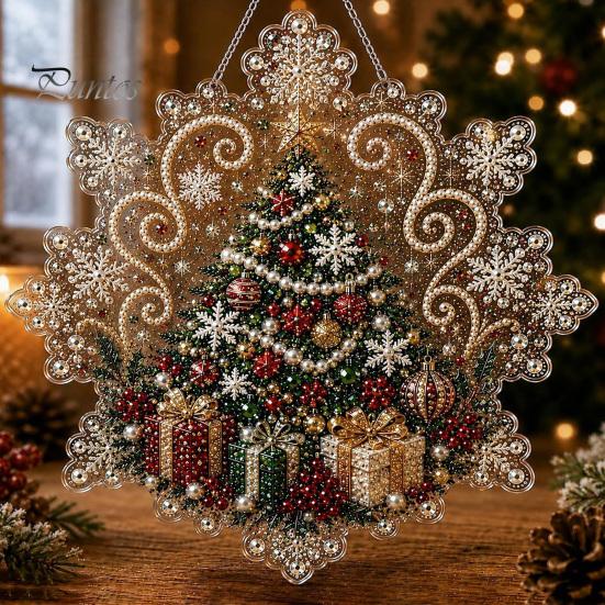 Funkelndes Edelstein-Kunstprojekt Weihnachts-Faux-Perlen-Malerei Sonnenfänger-Set, Acryl-Schneeflockenförmige Platte mit Spitze Kreatives Geschenk für Frauen Kante, 3D