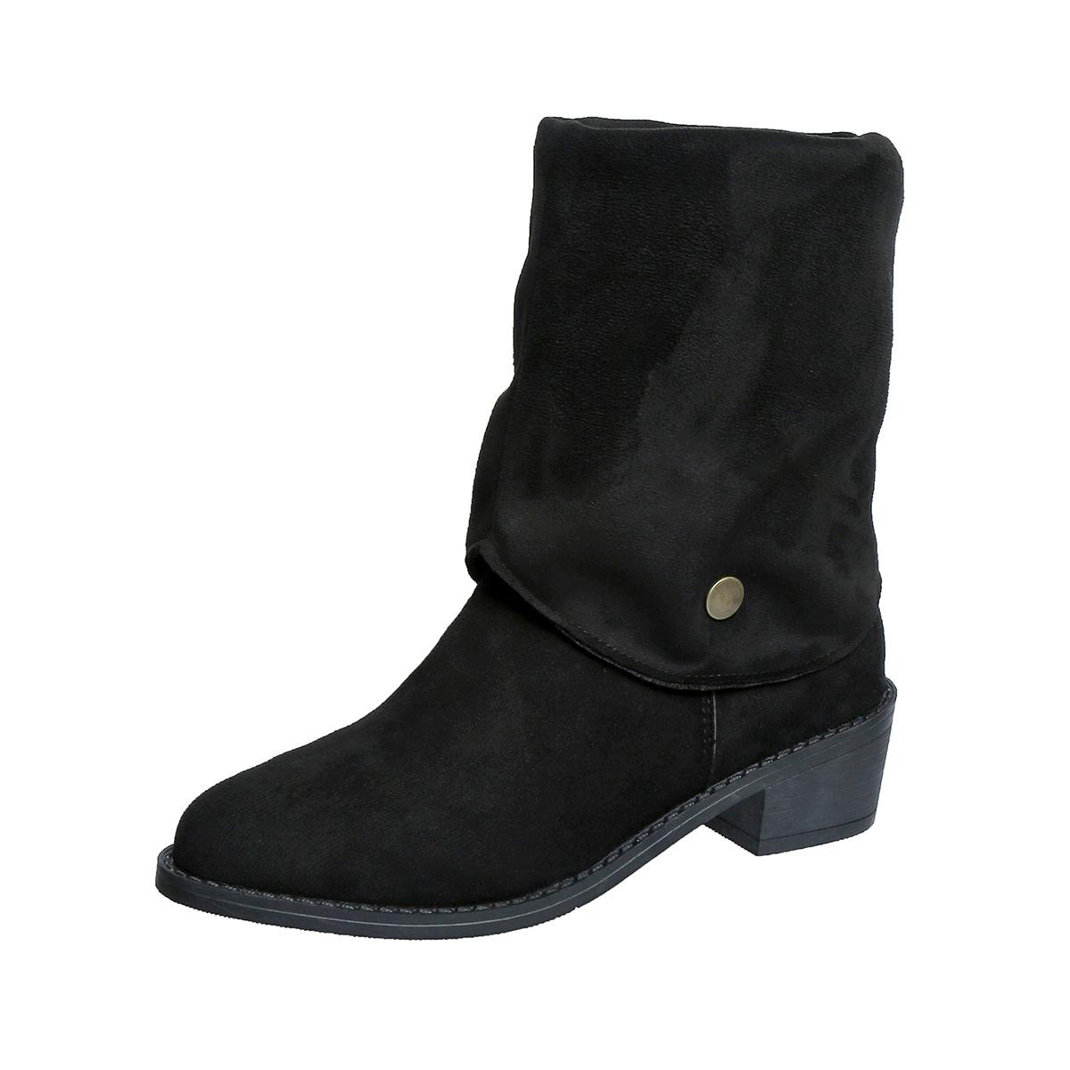 

Зимние женские ковбойские сапоги на низком каблуке, новые дизайнерские замшевые нескользящие туфли, повседневные удобные ботинки, женская модная обувь для женщин 39 чёрный