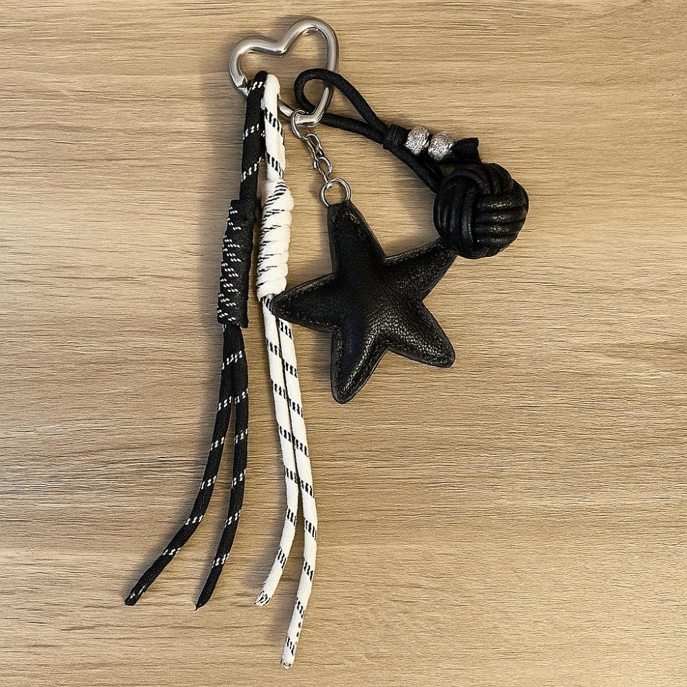Woven Rope Leather Star Keychain Hanging Star and Ball Pendant  Girls Couple Girlfriends