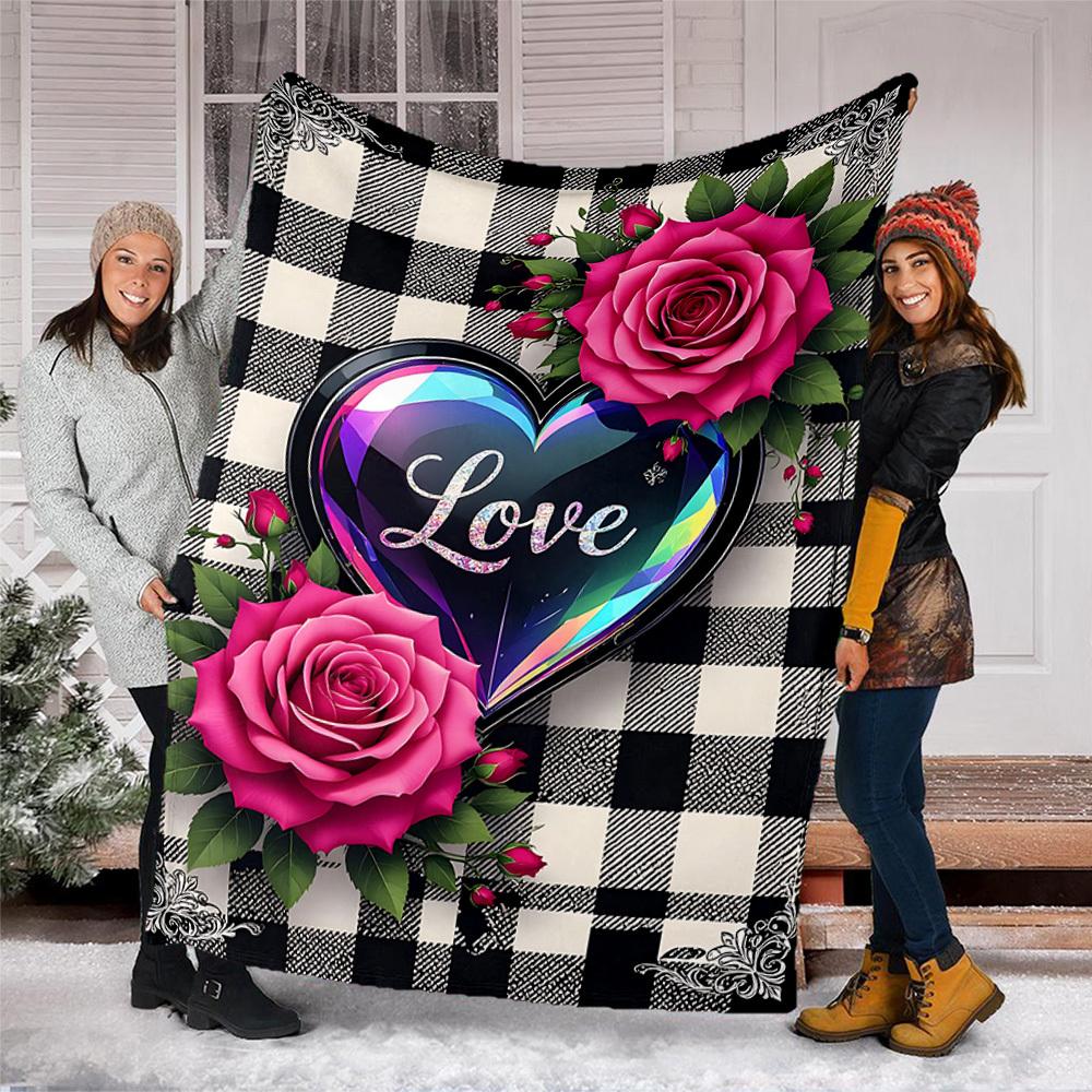 1 Stück Liebe Rosen Outdoor-Decke - Weiches Flanell Gemütlich für Reisen & Camping - Ganzjahres Warme Bettdecke, Maschinenwaschbar yy251229110