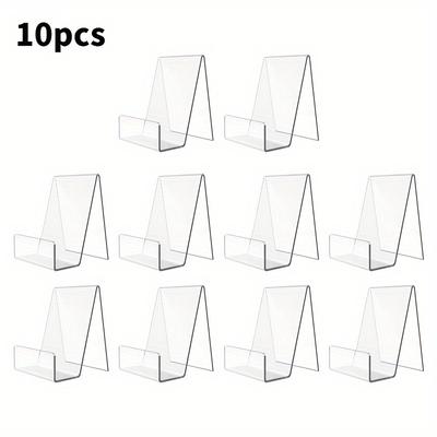 Set of 10 Durable Clear Acrylic Book Holders Featuring an Open Front Design - A-Frame Shelving Units Suitable for Home, Office