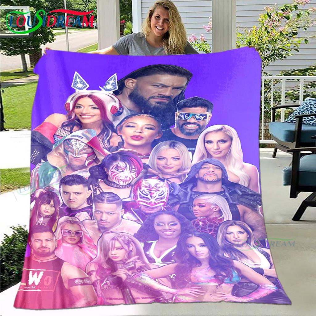 Fashion Wrestling Sport W-Wwe Print Blanket Flannel Thin Blanket Portable Home Travel Office Lunch Break Blanket Bath Towel Gift