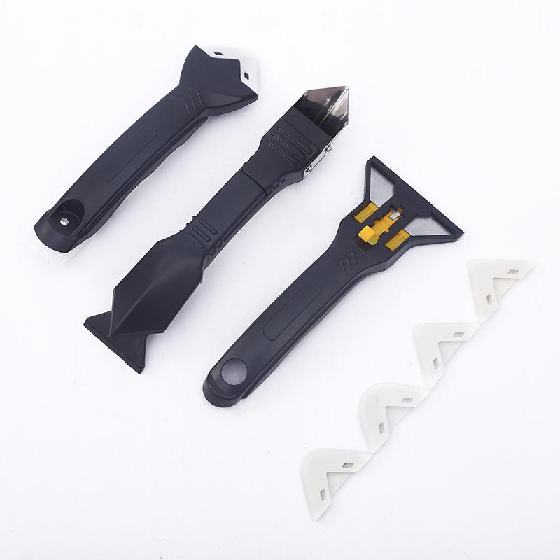 Grout Removal Tool Silicone Caulking Tools Glass Glue Angle Scraper Grout Remover Scraper Sealant Finishing Hand Tools Set (Black,Caulking Tools)