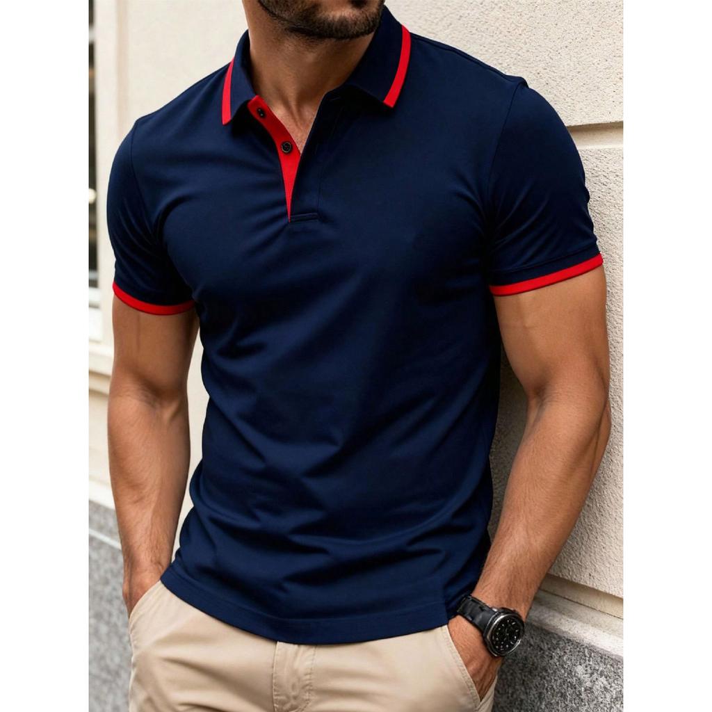 Men's Essential Striped Short Sleeve Polo Shirt, Casual Slim Fit for Daily Wear