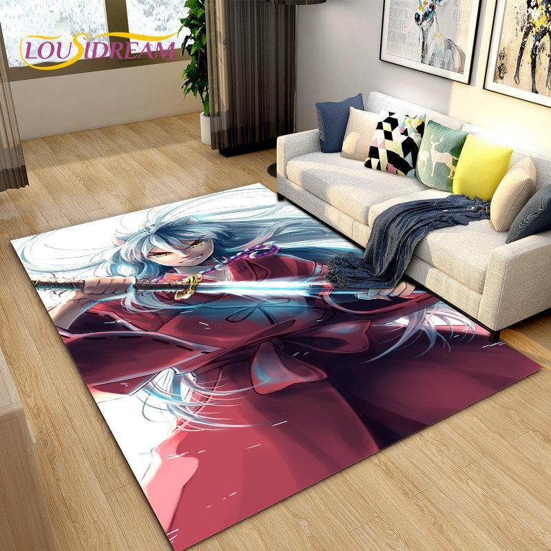 Inuyasha Japan Anime Cartoon Bereich Teppich, Teppich Teppich für Wohnzimmer Schlafzimmer Sofa Fußmatte Dekoration, Kinder spielen rutschfeste Bodenmatte