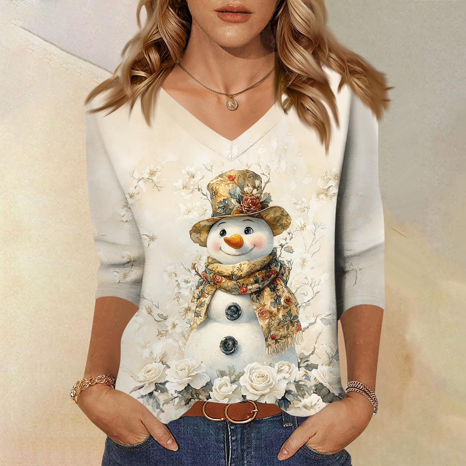 

Женская модная повседневная свободная футболка с v-образным вырезом и рукавами 3/4 с принтом, женский топ L бежевый