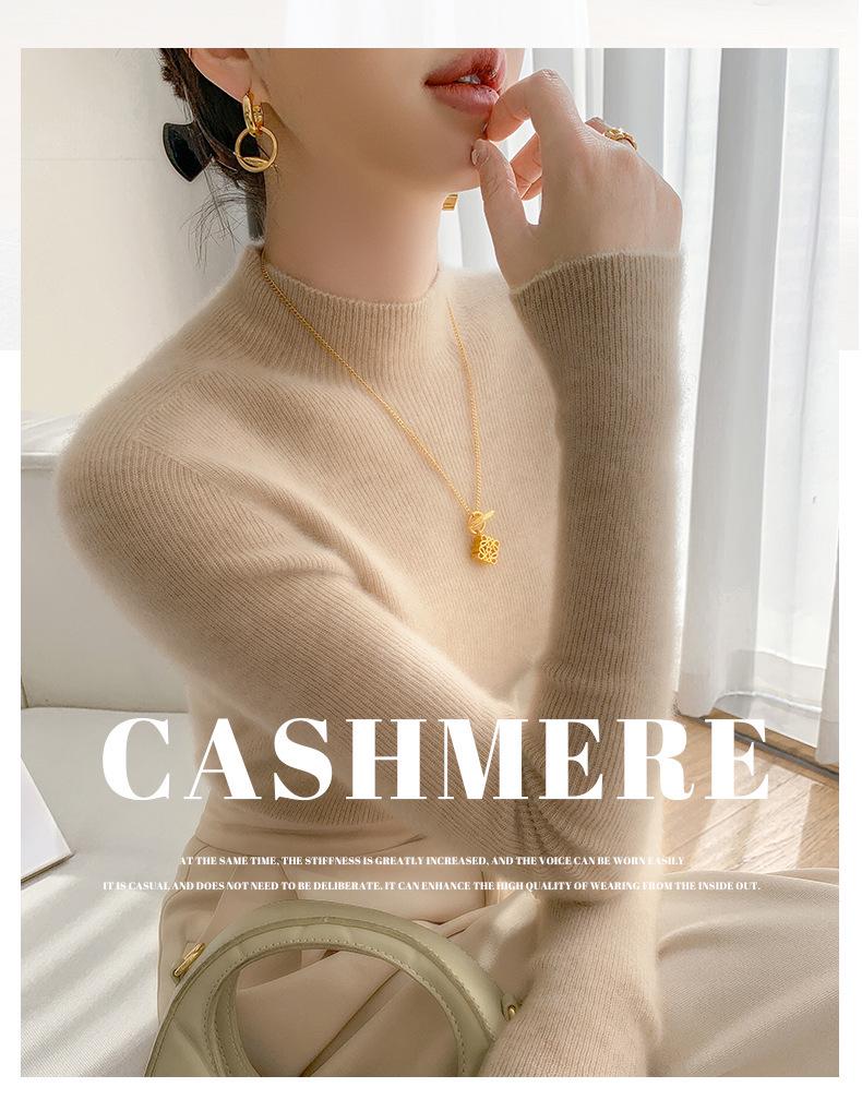 Women's Seamless Cashmere Half-High Neck Slim-Fit Sweater - Versatile Autumn/Winter Knitwear Base Layer
