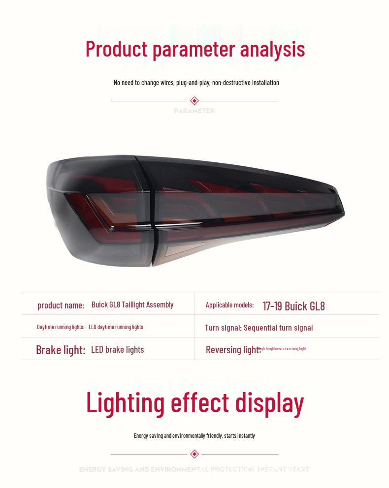 LED Taillight Assembly with Daytime Running and Sequential Turn Signal for 17-19 Buick GL8 ES