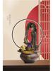 Zen Guanyin Buddha Statue with Golden Cicada Lamp and Flowing Water Fish Tank for Home Entrances.