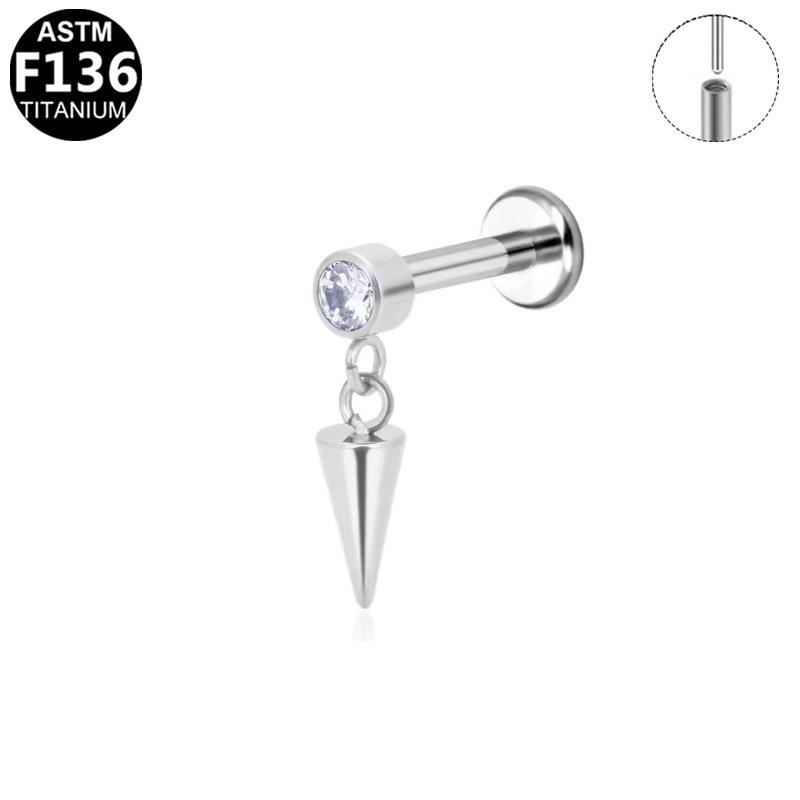 Korean-European F136 Titanium Zircon Pendant Lip and Ear Bone Stud Earrings, G23 Titanium Cool Style.