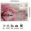 2D Monochrome Grey Tone Pink Sakura and Moon Landscape