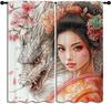 Japanska Geisha Pojkar Flickor Mörkläggningsgardiner, Kyoto Kimono Flickor Asiatisk Folkkultur Konst Mode Stil, 2 Paneler Stångficka Termisk