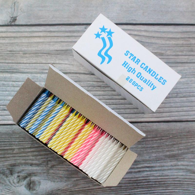 New Product 288 Pieces Colorful Threaded Small Candles Mixed Color Striped Party Decoration Boxed Candles Without Base