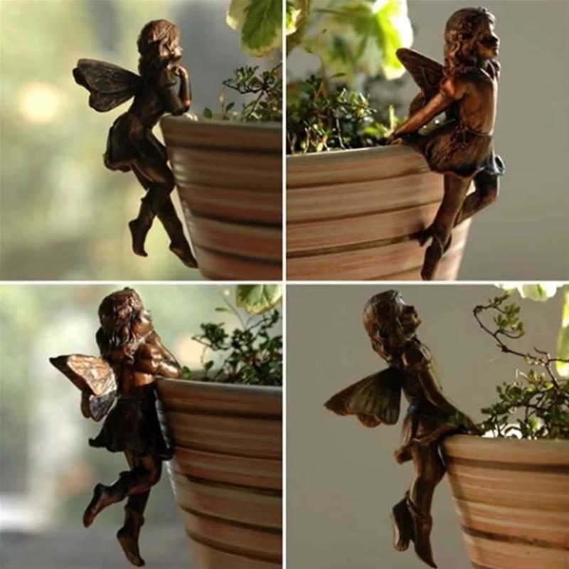 Garden Design Fairy Pot Huggers New Angel Girl Hanging Cup Resin Decoration Fairy Combination Flower Basket Edge Decoration