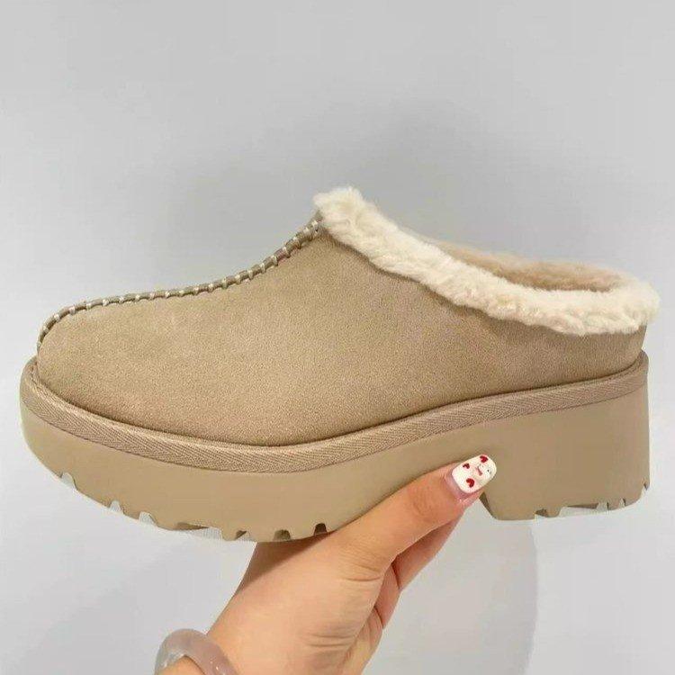 Fur Integrated Thick Bottom Snow Boots Women's Fall and Winter Padded Thickened Fur Shoes Baotou Half Drag Cotton Shoes