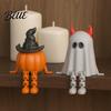 PLA Plastic Ornaments Halloween Desktop Decoration Movable Wizard Pumpkin Devil Ghost Figurine 3D Printed Figurines for Bookshelf Table And Window,