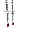 Personality Goth Sliver Color Knife Blood Sword Red Blood Drops Crystal Dangle Earrings for Women Men Hallowmas Jewelry Gifts