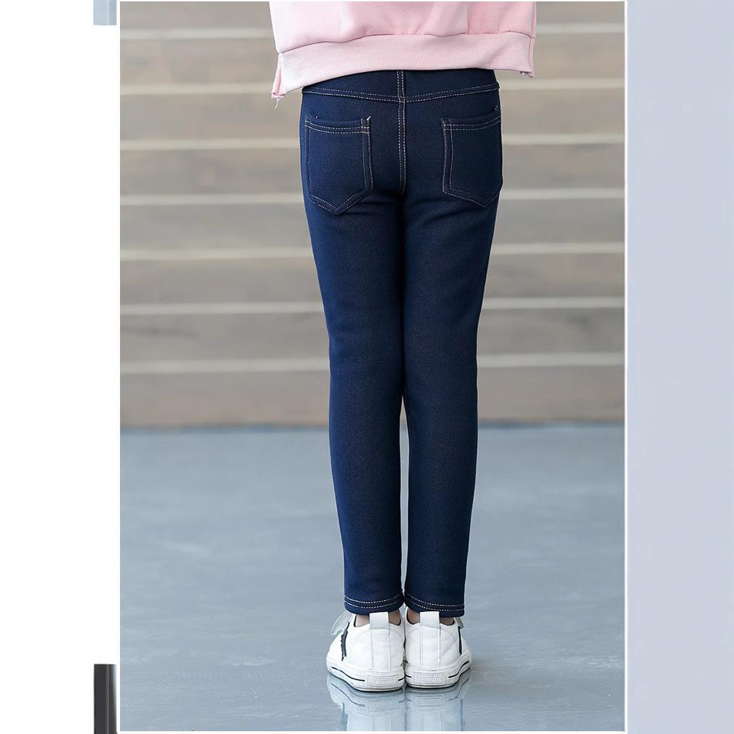 

Girls Winter Cowboy Denim Long Pants Kids Thicken Warm Bootcuts Skinny Thick Leggings With Fleece Elastic Waist Trousers 100