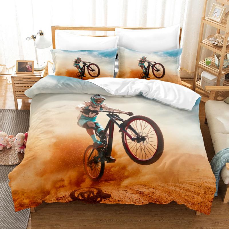 Car Truck Printing Three-Piece Sheet Quilt Cover 3D Digital Motorcycle Train Kit