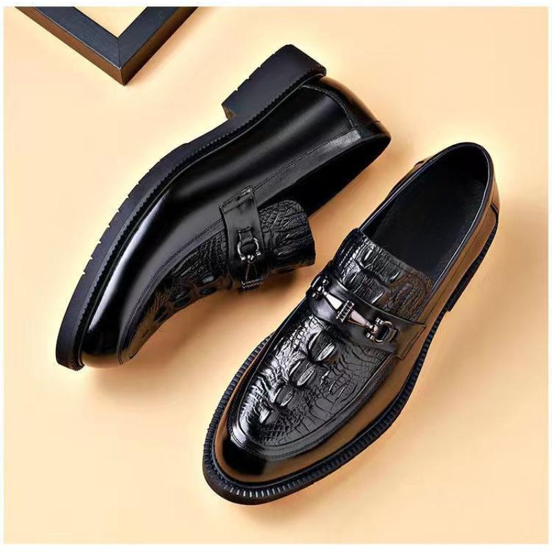 New Men's Shoes Crocodile Pattern Youth Business Formal Leather Shoes Baidu Slip-on Driving Shoes