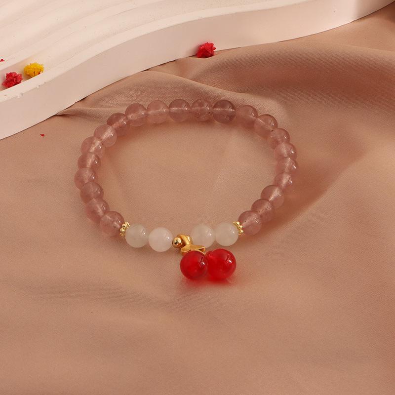 Natural Strawberry Crystal Bracelet, Peach Blossom Bracelet, Moonstone Cat's Claw Crystal Pixiu Natural Freshwater Pearl Bracelet.