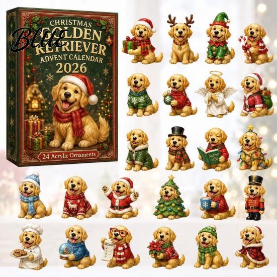 Interactive Holiday Game Animal Advent Calendar 2026 2D Christmas Countdown Box with Toy Acrylic Dog Pendants Festive Tree Hanging Decor Gift