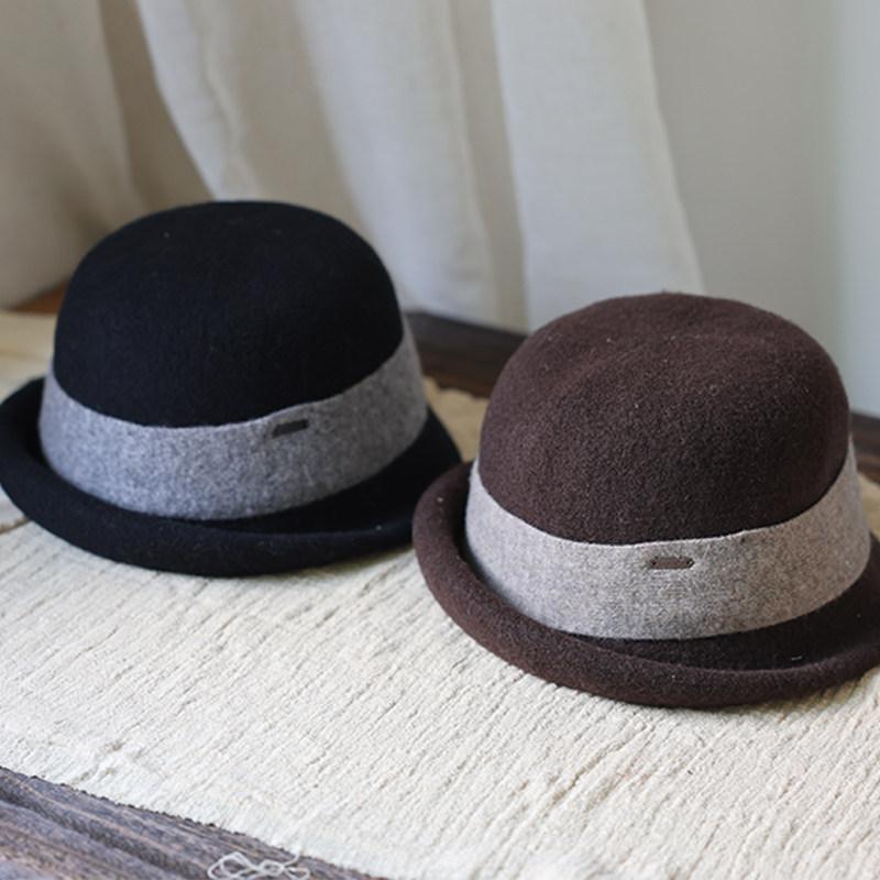 Coffee flavor "% wool top hat high-end fashion versatile sheep felt hat retro thermal basin hat crimped bucket hat women