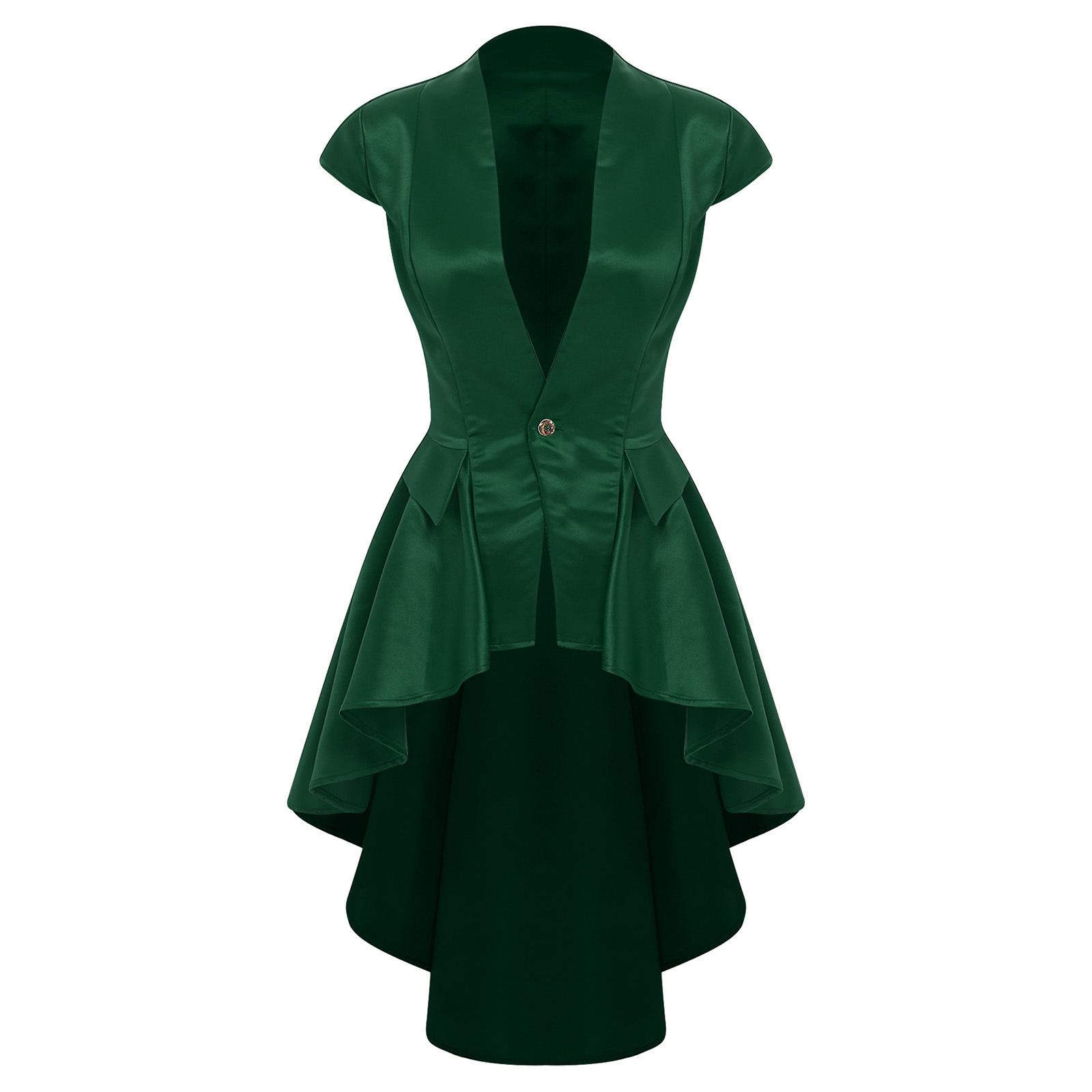 

Жіночий готичний стімпанк жакет з глибоким V-подібним вирізом, рукавами-ліхтариками та одним ґудзиком, вікторіанський фрак S темно-зелений колір