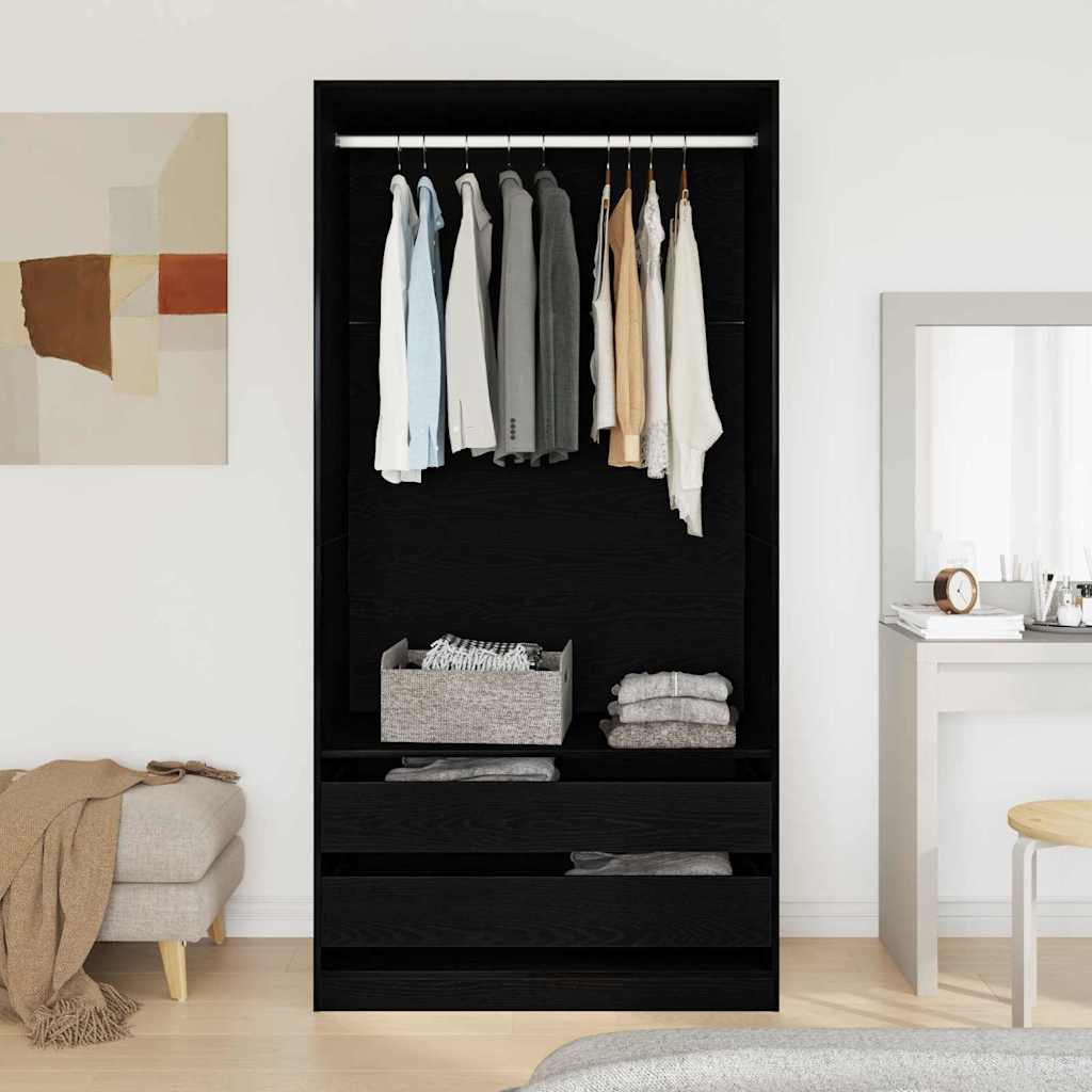Wardrobe with Shelf Black Oak Effect 100 x 50 x 200 cm