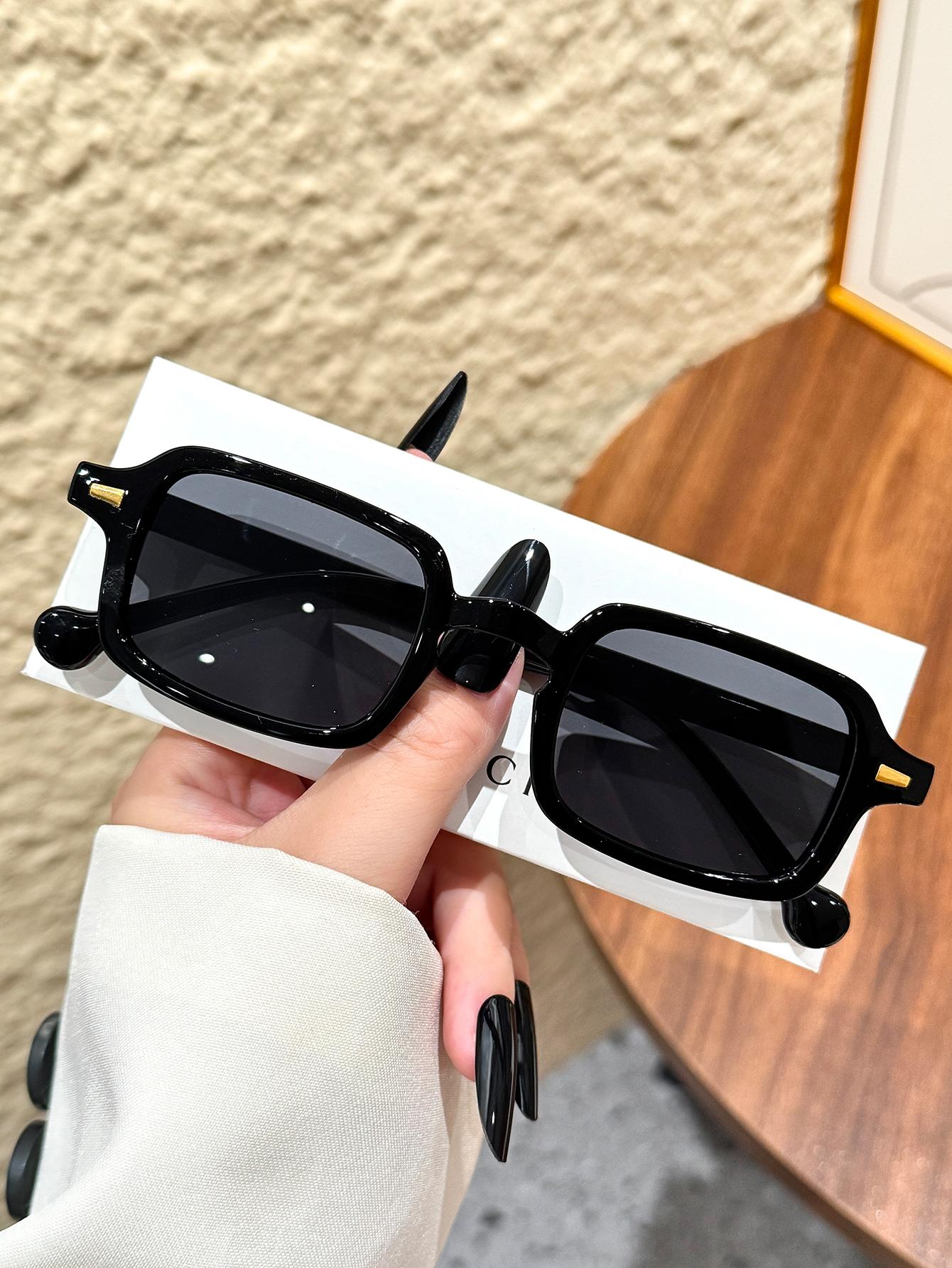 

1Pc Fashionable Rectangular Frame Glasses With Rice Nail Decoration Unisex Perfect For Daily Wear Decorative Accessories
