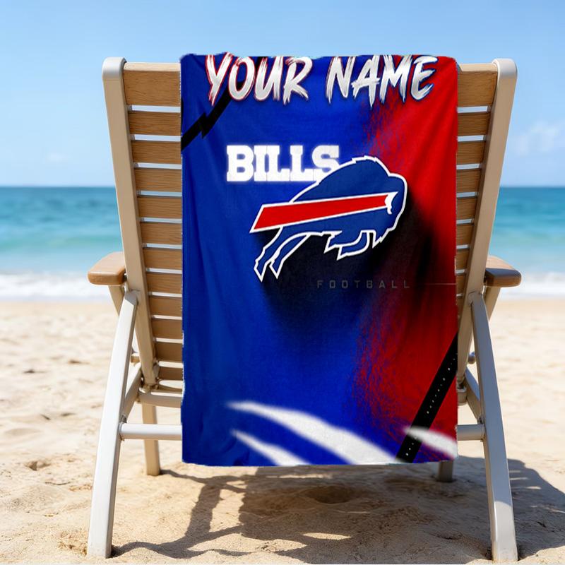 Custom Name Beach Towel Bills Logo Beach Towel, Soft Microfiber, Gift for Her/Him, Birthday, for Pool, Beach, Travel, Fan Gifts