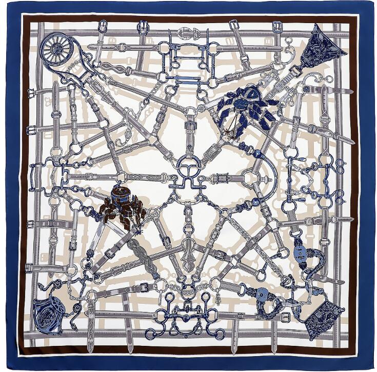 130cm New Arrival Belt Chain Scarf For Ladies Brand Silk Scarf  Design Big Square Scarf Women Neckerchief Twill Sunscreen Shawl