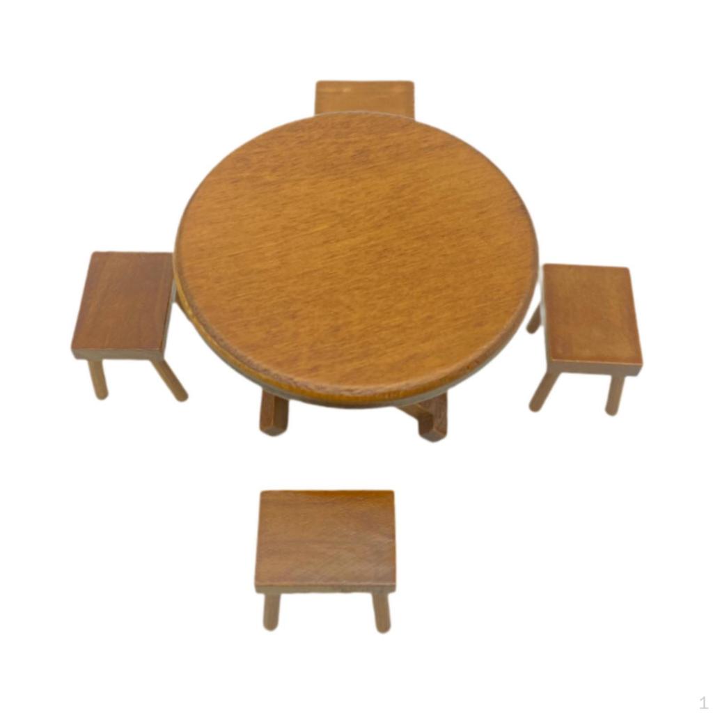 1/12 Dollhouse Dining Table Chair Model Set Accessories Miniature Furniture for Fairy Garden