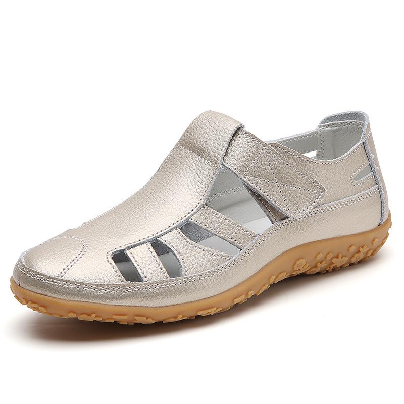 Large size 35-46 summer handmade retro sandals soft-soled mother shoes cowhide Velcro casual women's shoes