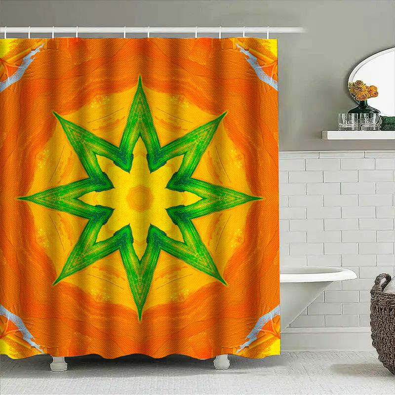 Elegant Bathroom Shower Curtain 3D Printed Floral Decorative Fabric Waterproof Bath Mat Cover In Bright Colors With Green Starbu
