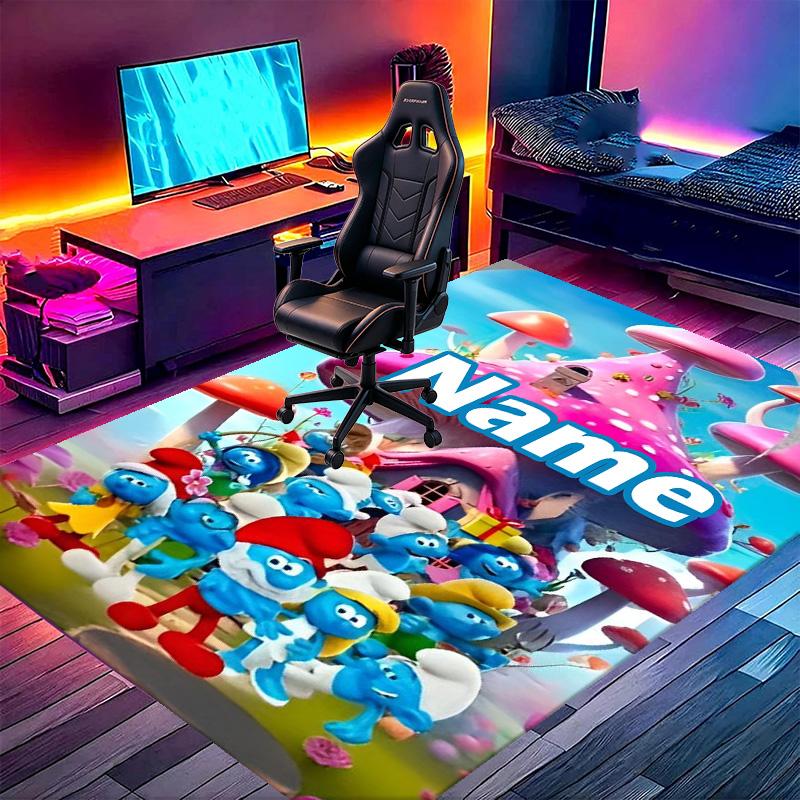 Custom Name Personalized Blue Smurfs Print Carpet, Versatile Home Decor Rug, for Playroom, Apartment, Balcony, Entryway, Hallway Gift