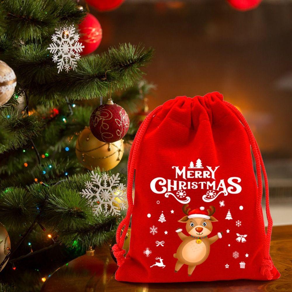 5/10pcs Drawstring Pouch Christmas Velvet Bags Jewelry Packaging Storage Bag New Year 2024