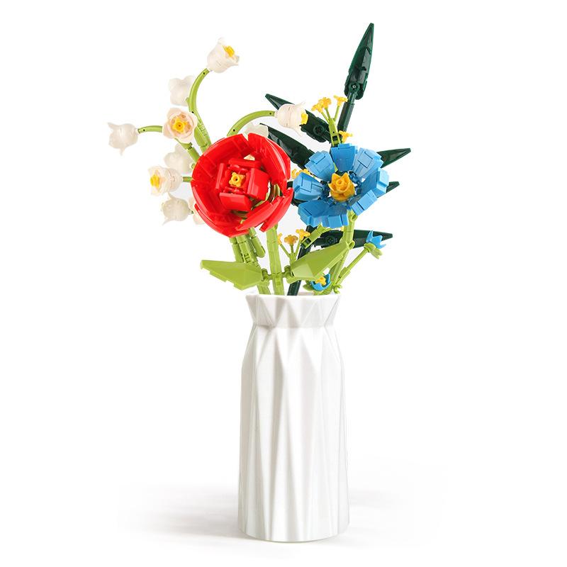 D Children'S Building Block Toys Building Block Flower Bouquet Blind Box Diy Assembly Small Particles Building Block Flowers Red Rose