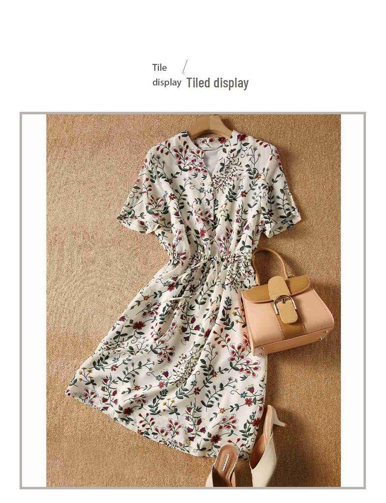 Luxurious Mulberry Silk Floral Dress - 2025 Summer Spring Mid-Length Women's Fashion