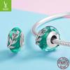 Silver Ziyun Green Leaf Glass Beads Sterling Silver Bracelet - SCC863