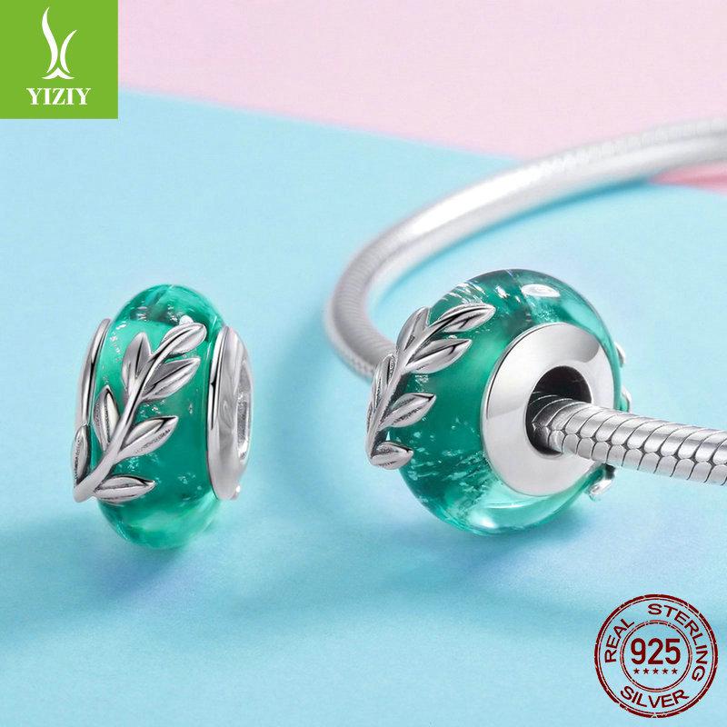 Silver Ziyun Green Leaf Glass Beads Sterling Silver Bracelet - SCC863