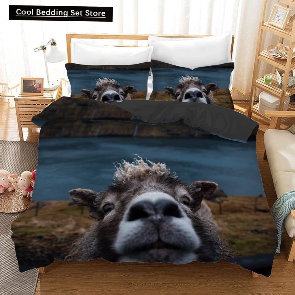 Funny Sheep King Queen Bedding Set Kids Farm Animal Duvet Cover White Little Lamb Comforter Cover 2/3pcs Polyester Quilt Cover