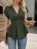 V-Neck Waist-Cinching Pleated Hem Raglan Sleeve T-Shirt for Women - Spring & Summer Collection