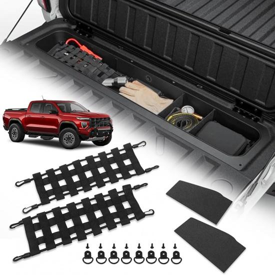 Tailgate Organizer Compatible With Chevy Colorado/GMC Canyon 2025 2024 | Tailgate Cargo Nets, Dividers, D-Rings Compatible With Chevy Colorado/GMC