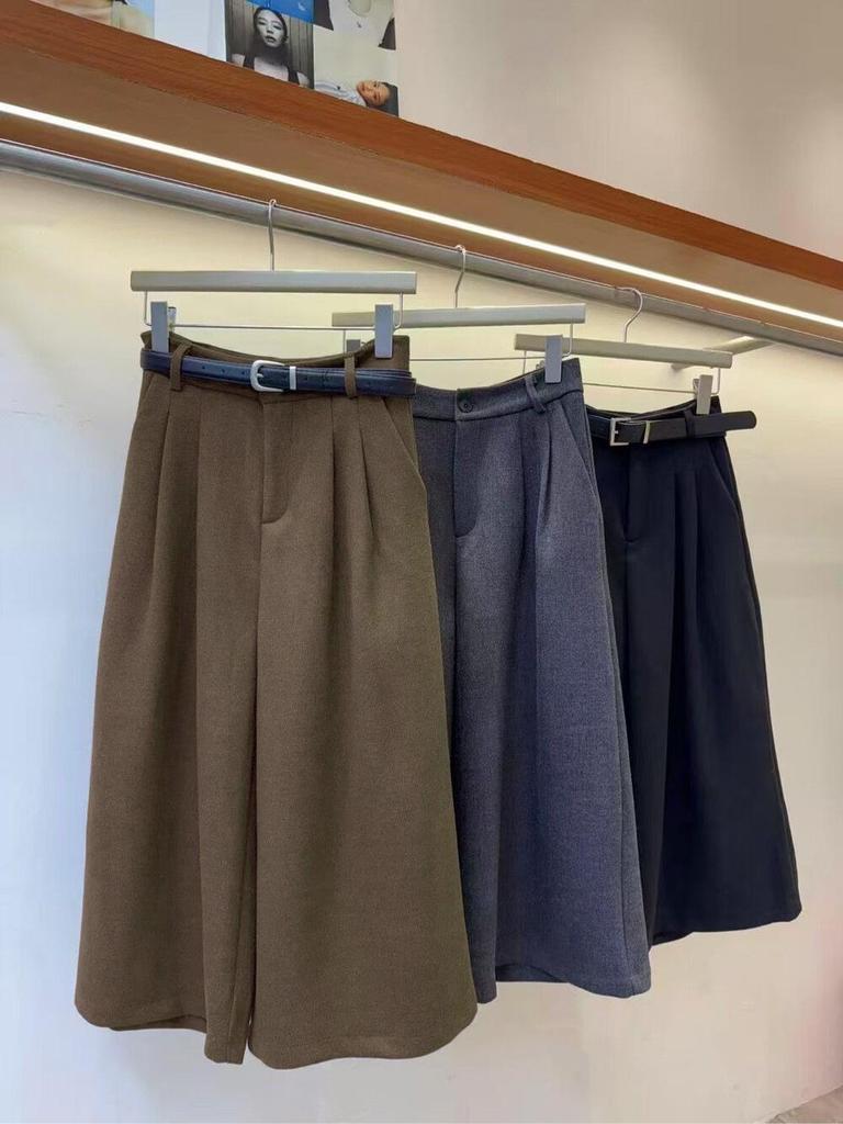 Japanese Woolen High-Waist Cropped Wide-Leg Pants for Women - Autumn/Winter Versatile Slimming Casual Style