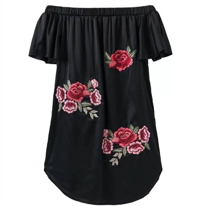 Elegant Floral Embroidered Off Shoulder Dress With Stylish One Shoulder Design