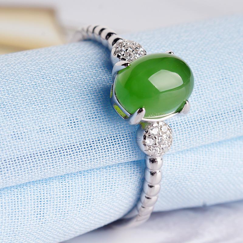 Tancise Classic 925 Sterling Silver  Zircon Jade Ring Ladies Jewelry Wedding Promise   Party Gift