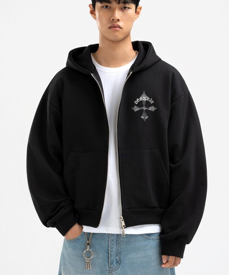 Underoff 2-Way Crop Fit Camo Print Hooded Zip-Up Jumper Black