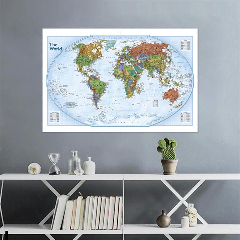 Decorative Hanging Picture The World Map Posters and Prints Wall Art Picture Painting for Education Office Home Decoration