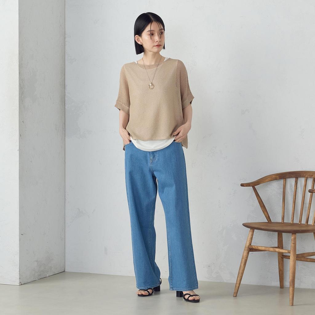 Comme Ca Ism Washi Blend Mesh Poncho Beige Knit, 12-90KK07-205,